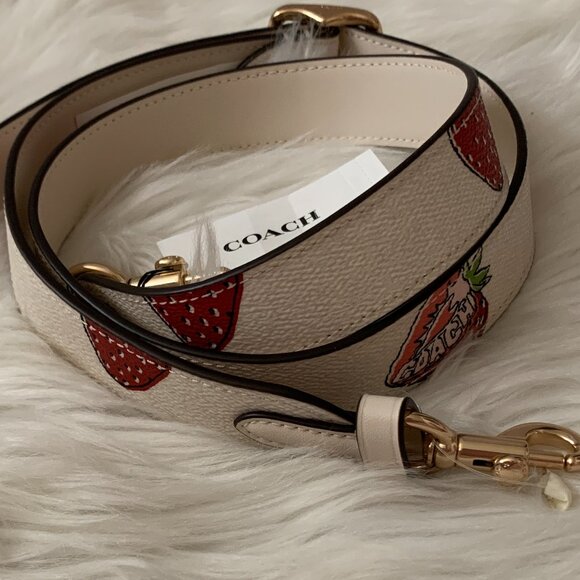 COACH Strawberry Printed Reversible Bag Strap in Chalk/Gold - Picture 2 of 5